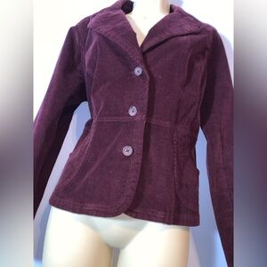 St. John’s Bay Women's Burgundy Corduroy blazer 3 button Jacket PL maroon